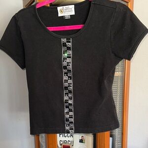 Christine Alexander Black Womens  Tee with Rhinestone Accent